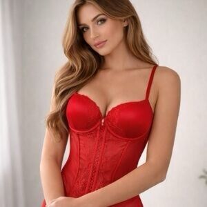 🌹La Vie En Rose-Vibrant Red Lace Corset- Size C36